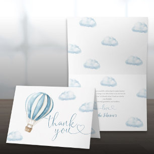 Söt blå varmluftsballong Baby Shower Tack Kort