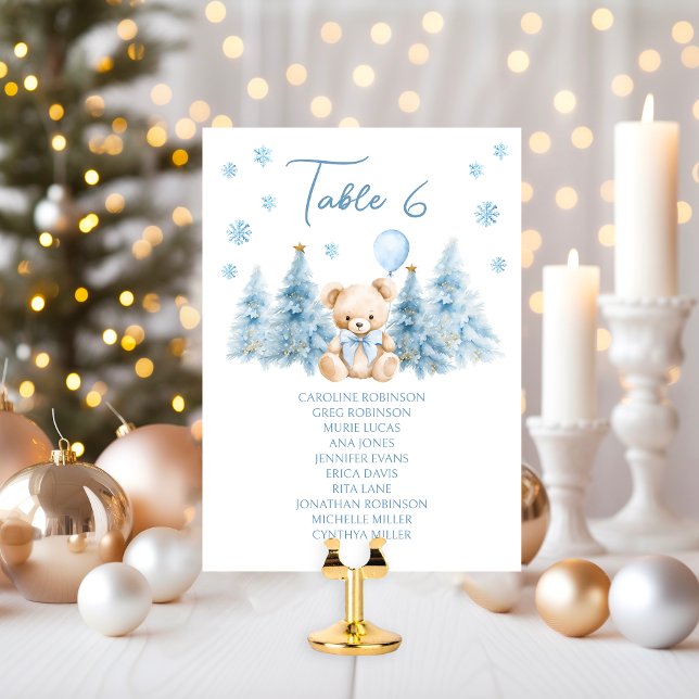 Söt blå vinter teddybjörn baby pojke bord nummer (Skapare uppladdad)