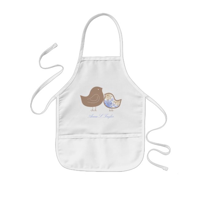 Söt blå Whimsical Damask Cute Baby Chick Apron Barnförkläde (Framsidan)