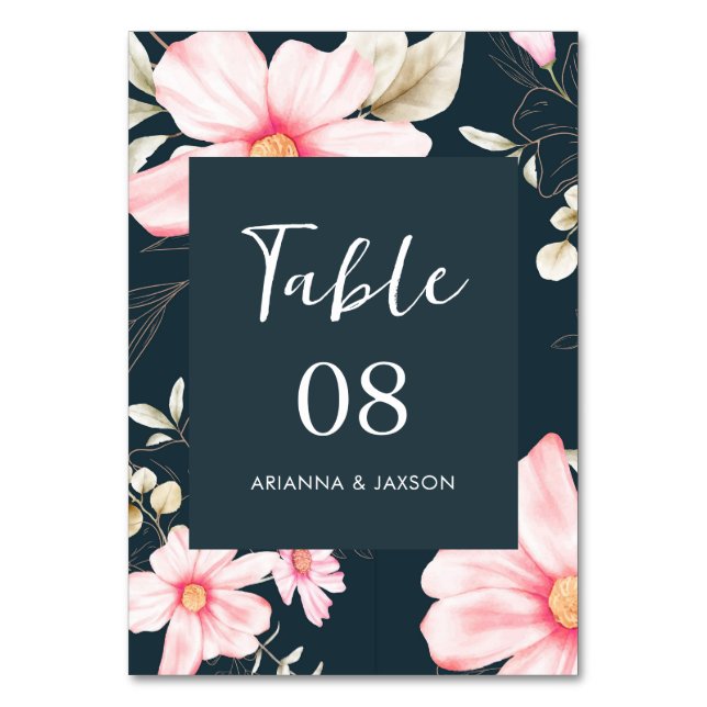 Söt  blåa Blommigten Bröllop Bordsnummer (Framsidan)