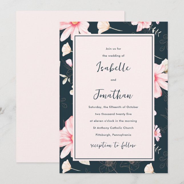 Söt  blåa Blommönstret Bröllop Inbjudningar (Fram/baksida)