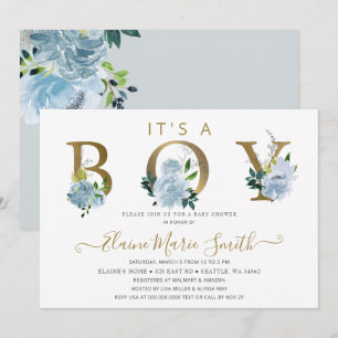 Söt Blåa blommor Blommigt Boy Baby Shower Inbjudningar