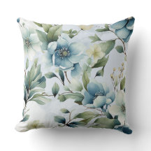 Söt Blåa blommor Blommigt Dekorativ kudde