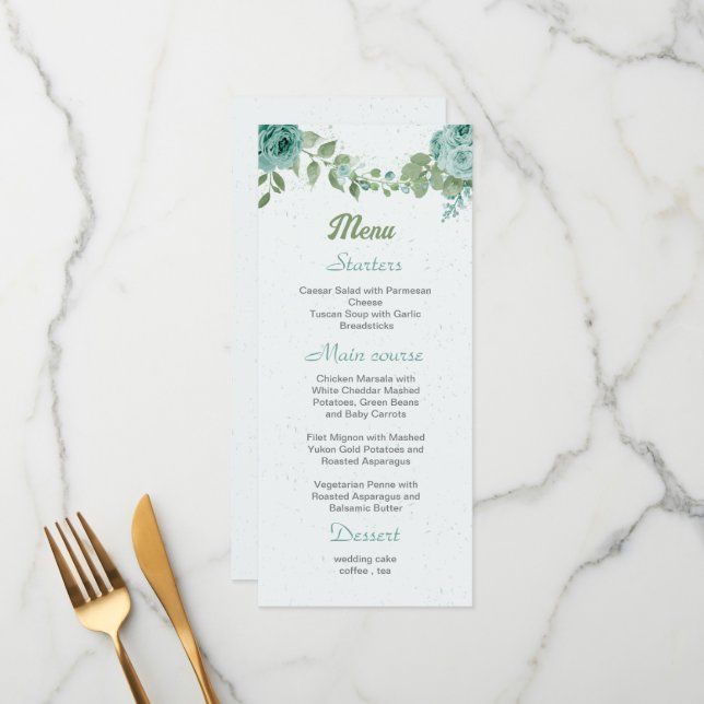 söt blåa blommor grönt löv botaniskt meny (Fram/Back In Situ)