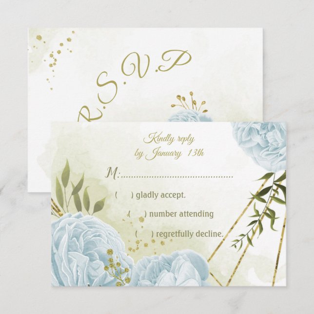 söt blåa blommor grönt löv botaniskt OSA kort (Fram/baksida)