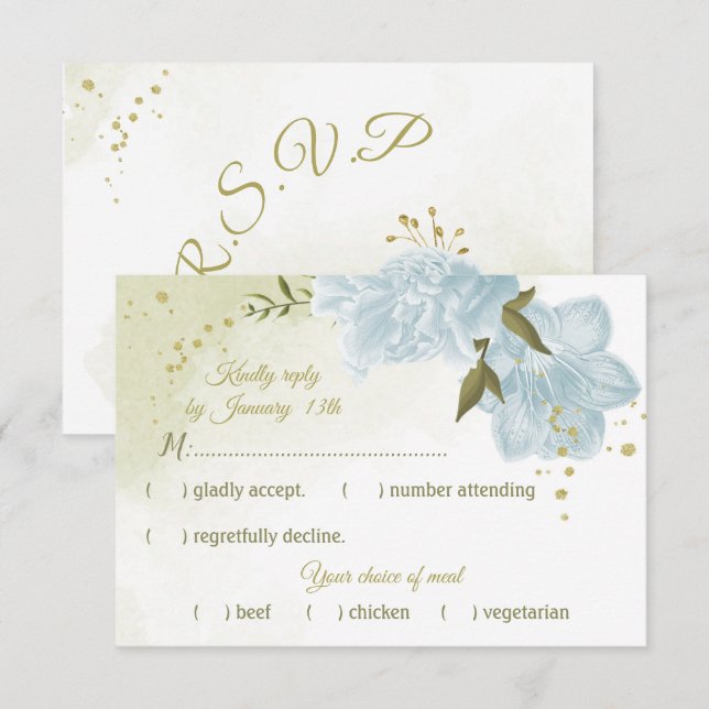 söt blåa blommor grönt löv botaniskt OSA kort (Fram/baksida)