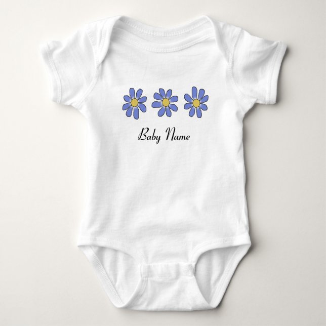 Söt blåa blommor med beställnings- babynamn t shirt (Framsida)