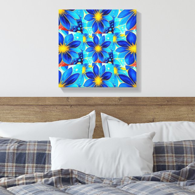 Söt Blåa blommor Mönster Canvastryck (Insitu (sovrum))