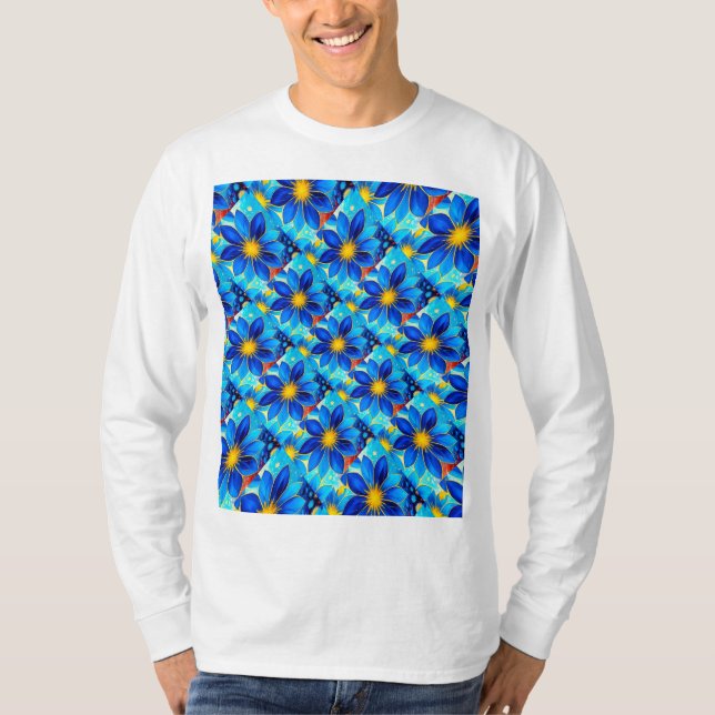 Söt Blåa blommor Mönster T Shirt (Framsida)