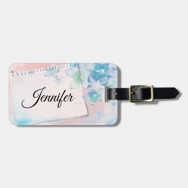 Söt Blåa blommor på Rosa Bagagebricka (Horisontell Framsida)