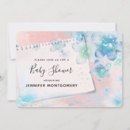 Söt Blåa blommor på Rosa Bakgrundsbabyskuva Inbjudningar