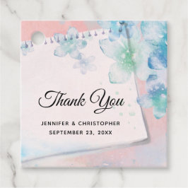 Söt Blåa blommor på Rosa Bröllop Gåvor Etiketter