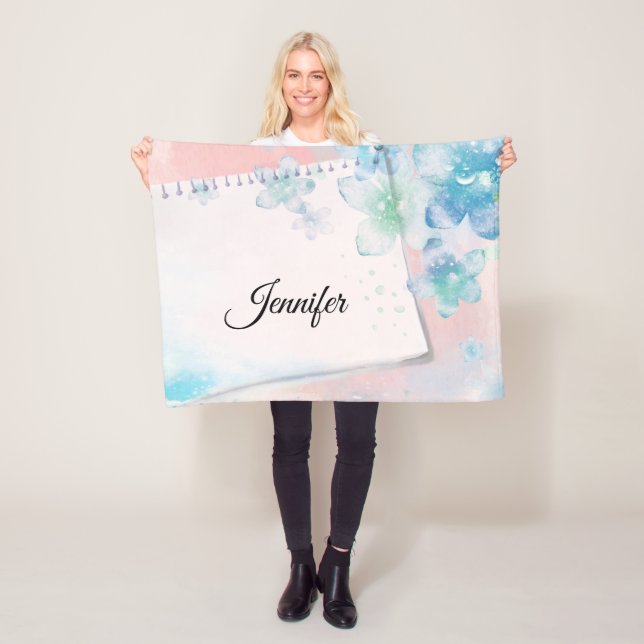 Söt Blåa blommor på Rosa Fleecefilt (På plats)