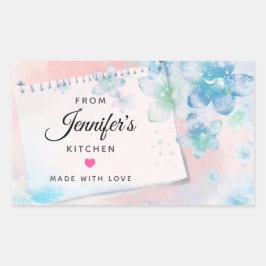 Söt Blåa blommor på Rosa Kitchen Rektangulärt Klistermärke