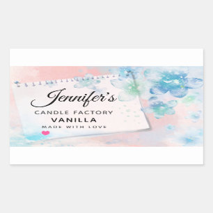 Söt Blåa blommor på Rosa - ljus eller tvålcent Rektangulärt Klistermärke