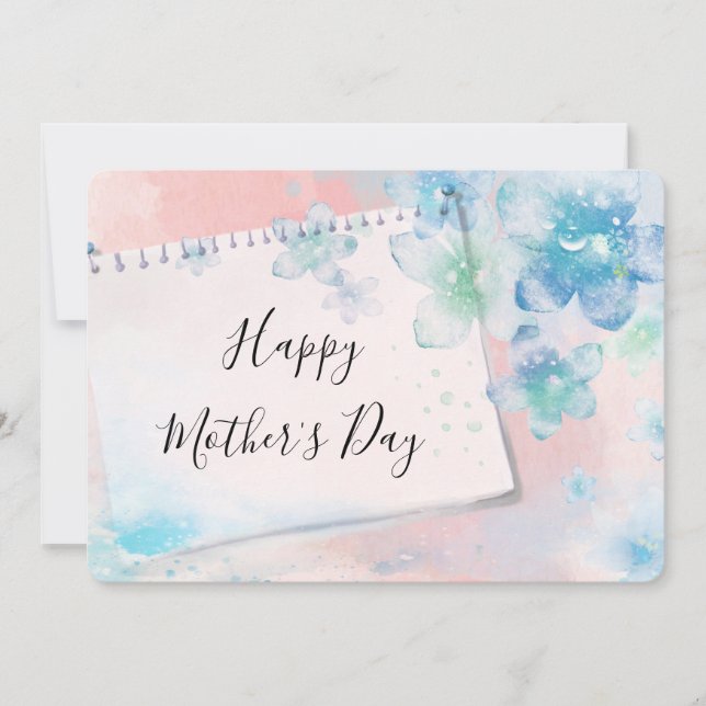 Söt Blåa blommor på Rosa Mors dag Julkort (Framsida)