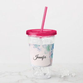 Söt Blåa blommor på Rosa Take Away Mugg