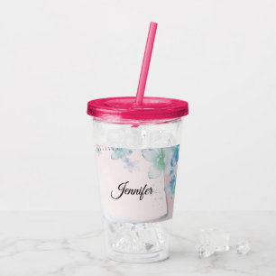 Söt Blåa blommor på Rosa Take Away Mugg