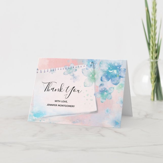 Söt Blåa blommor på Rosans Tack i bakgrunden Kort (Framsida)