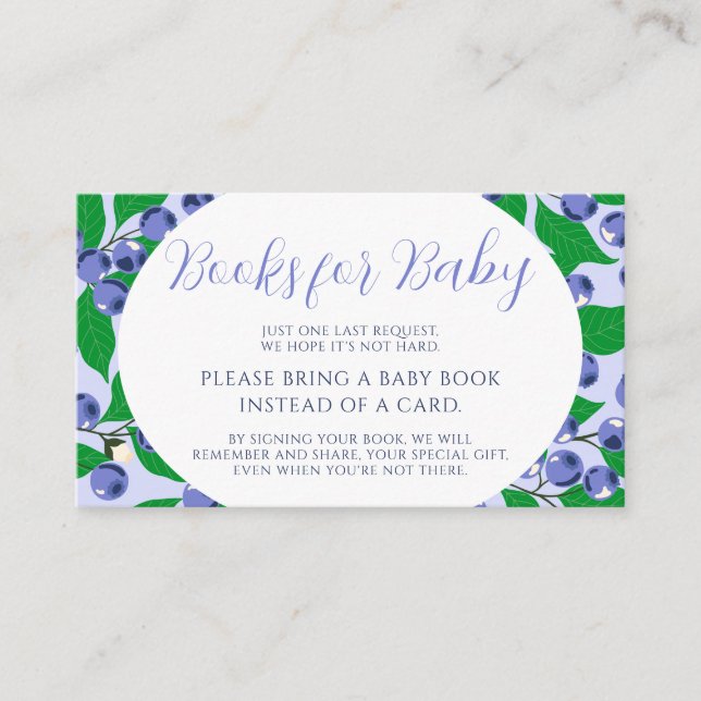 Söt blåbär Blue Baby Shower Bokar för Baby Tilläggskort (Framsida)