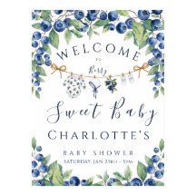 Söt blåbärs-baby shower pojke välkomstaffisch