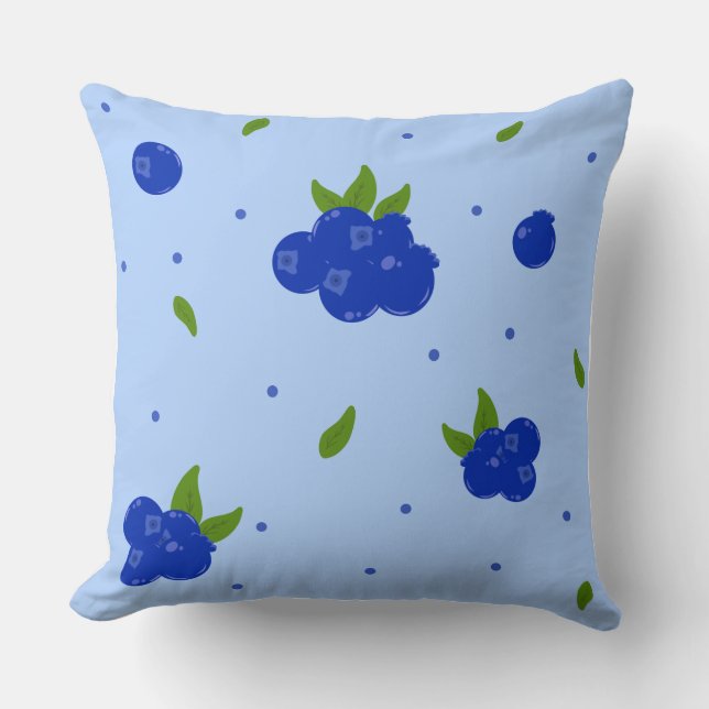 Söt blåbärs botaniska illustration på blå bakgrund kudde (Framsida)