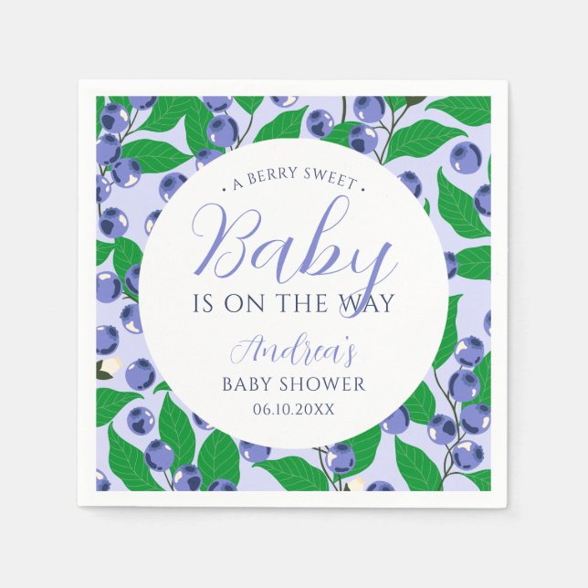 Söt blåbärsblå baby shower pappersservett (Framsidan)