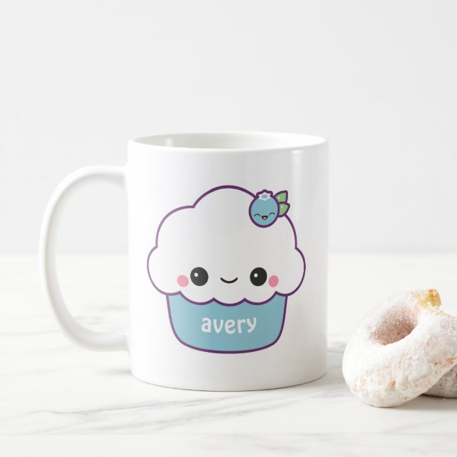 Söt blåbärscupcake kaffemugg (Med munk)