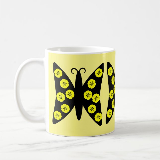 Söt Black and Gult Blommigt Butterfly Kaffemugg (Vänster)
