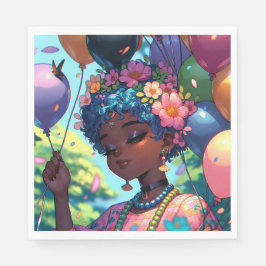 Söt Black Anime Girl med födelsedag Pappersservett