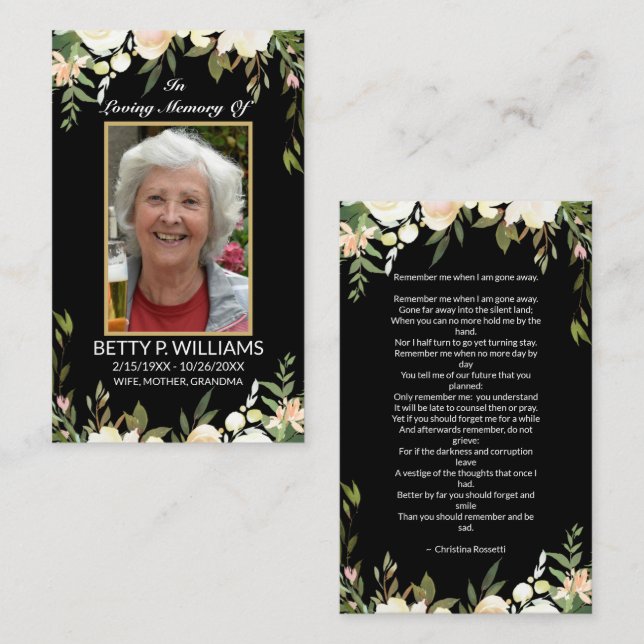 Söt Black Antique Blommigt Guld Ram Prayer Card Visitkort (Fram/baksida)