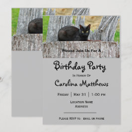 Söt Black Cat Log Photo Birthday Inbjudningar