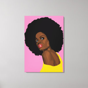 SÖT BLACK DAM AFRO UTTRYCKT PÅ STRETCHED CANVAS