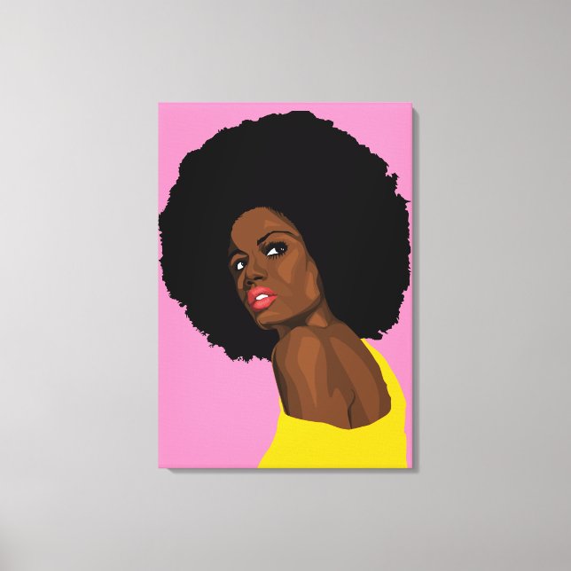SÖT BLACK DAM AFRO UTTRYCKT PÅ STRETCHED CANVAS (Framsida)