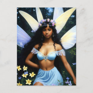 Söt Black Fairy Girl Melanin Magic Art Vykort