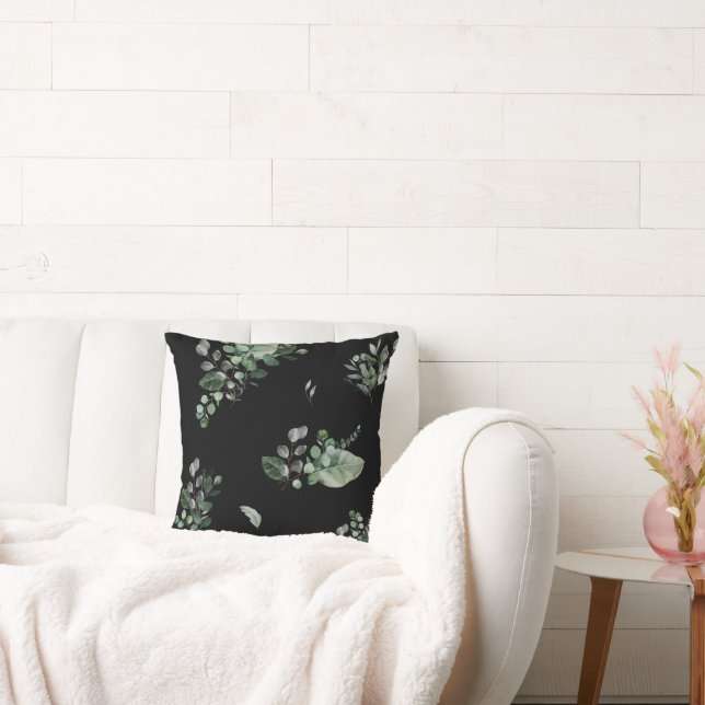 SÖT BLACK GRÖNT BOTANICAL PRINT PILLOW KUDDE (Soffa)