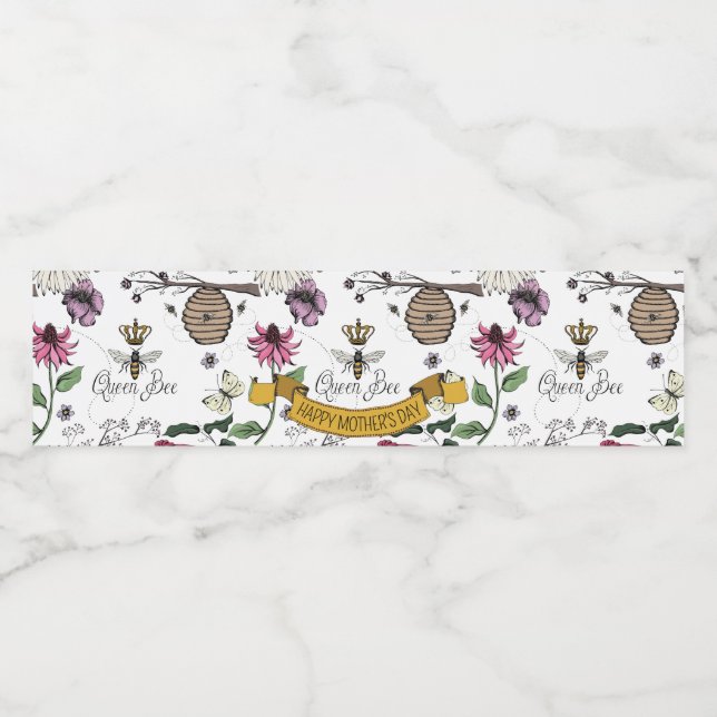 Söt Black & Guld Queen Bee, Krona & Rulla Vattenflaskor Etikett (Singel etikett)