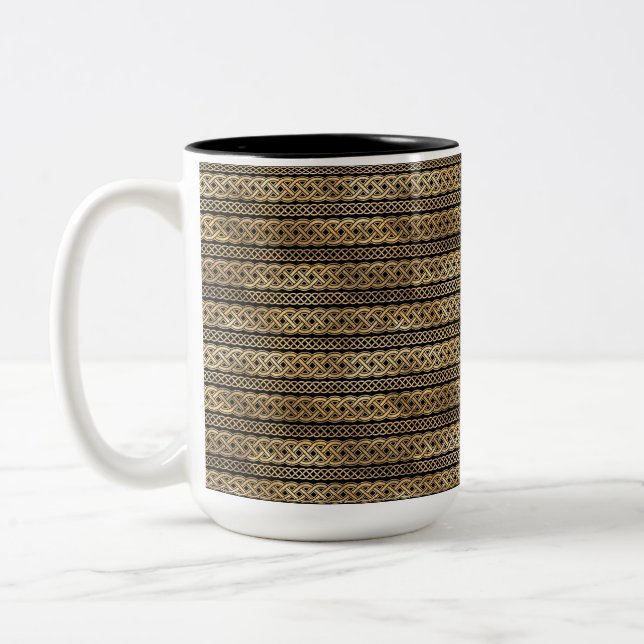 SÖT BLACK & GULD ROWS OF CELTIC KNOTS Två-Tonad MUGG (Vänster)
