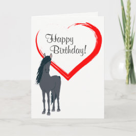 Söt Black Horse and Red Heart Grattis på födelseda Kort