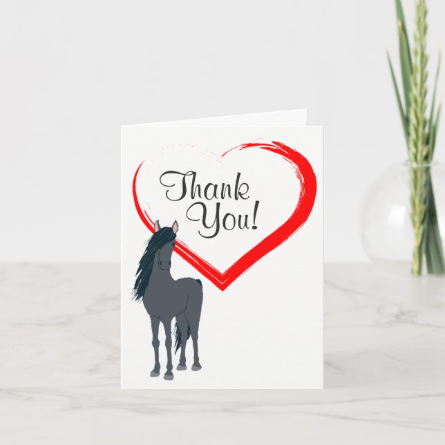 Söt Black Horse and Red Heart Tack Kort (Framsida)