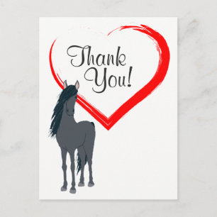 Söt Black Horse and Red Heart Tack Vykort