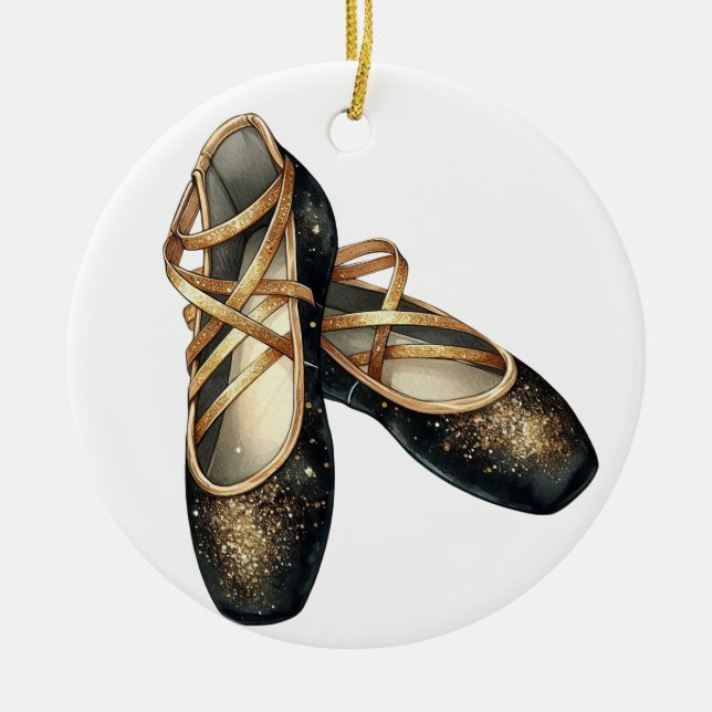 SÖT BLACK OCH GULD BALLET TOE SHOES JULGRANSPRYDNAD KERAMIK (Framsidan)