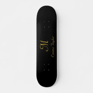 Söt Black och Guld Monogram Script Namn Mini Skateboard Bräda 18,5 Cm