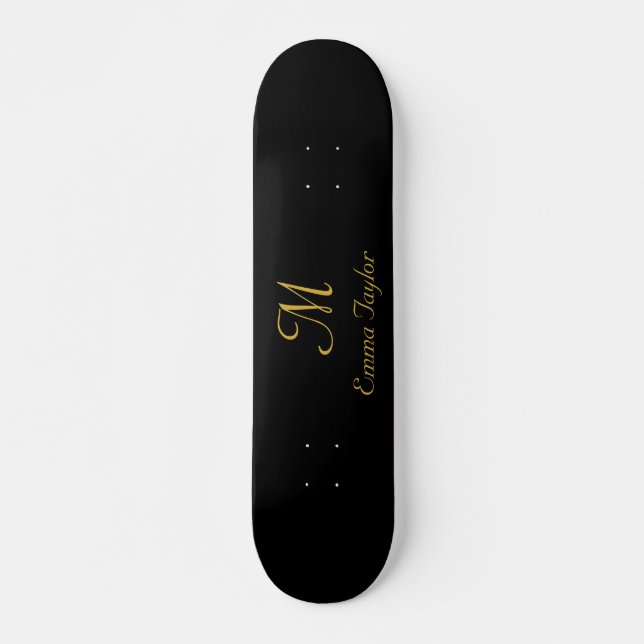 Söt Black och Guld Monogram Script Namn Mini Skateboard Bräda 18,5 Cm (Framsida)