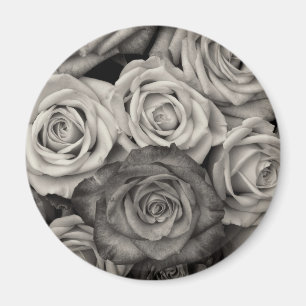 Söt Black och Vit ros Bouquet of Flowers Magnet