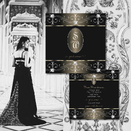 Söt Black Platinum Ornate Ornaments Initialer Fyrkantigt Visitkort