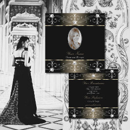 Söt Black Platinum Ornate Ornaments med Photo Fyrkantigt Visitkort