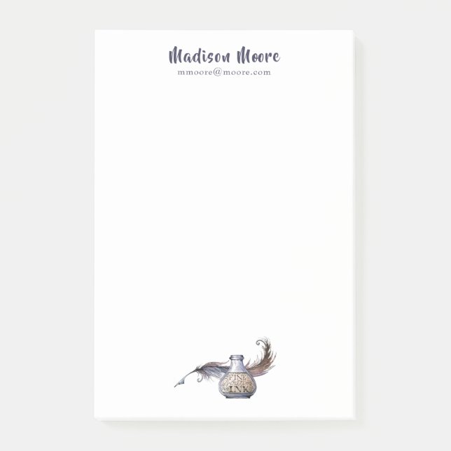 Söt Bläck & Quill Namn Personlig Post-it Block (Framsida)