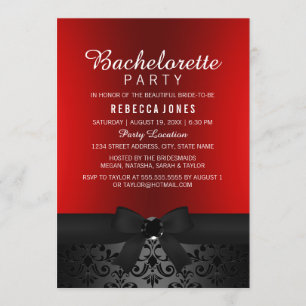 Söt Black & Red Bow Bachelorette Party Inbjudan