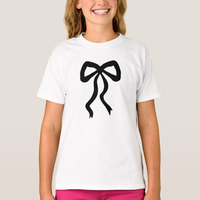 Söt Black Ribbon Bow Festive Girl T Shirt (Framsida)